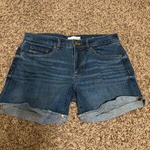 Ann Taylor LOFT Denim Shorts 2/26 Dark Blue Denim NWOT  Zip Fly Pockets Roll Hem